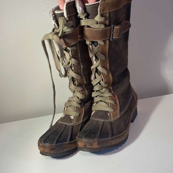RARE Sorel Womens Sz 8 Sorelia Earhart Waterproof Leather Fleece Lined Boots - Picture 4 of 9